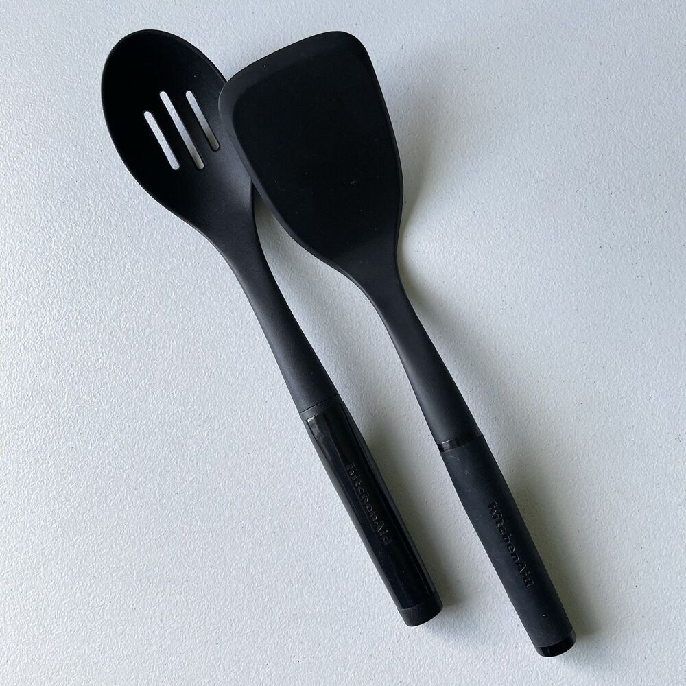 KitchenAid Cooking Baking Spatula Spoon Kitchenware Utensils Black 14" Set of 2